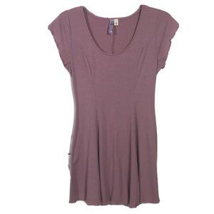 Alya Size L Ribbed Fit & Flare Dress Pink Scoop Neck Lettuce Trim Sleeve Stretch